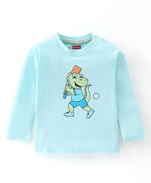 Babyhug Cotton Knit Full Sleeves T-Shirt Dino Graphic Print - Light Blue