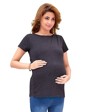 Mama & Bebe Soft Knitted Short Sleeve Maternity Feeding T-Shirt With Concealed Zipper For Feeding -  Millange Grey