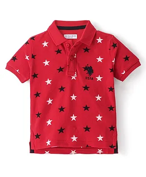 US Polo Assn Half Sleeves T-Shirt with Stars Printed - Red
