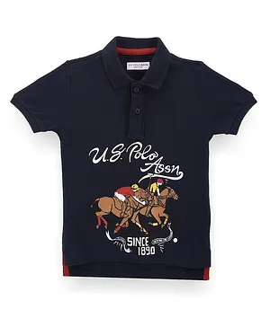 US Polo Assn DHL Half Sleeves Polo T-Shirt with Graphic Print - Navy Blue