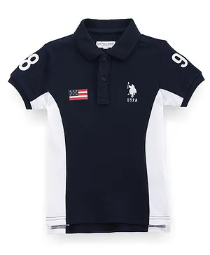 US Polo Assn Cotton Half Sleeves Polo T-Shirt with DHL Color Block - Navy