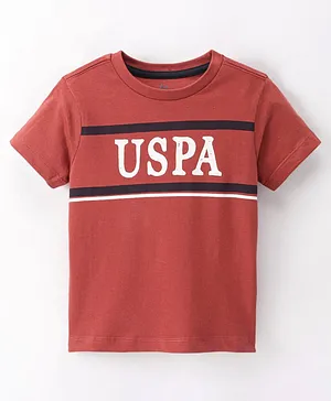 US Polo Assn Cotton Half Sleeves T-Shirt with Logo Print - Red