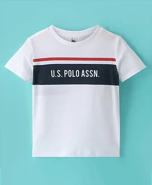 US Polo Assn Cotton Half Sleeves T-Shirt Text Print - White