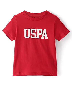US Polo Assn Cotton Half Sleeves T-Shirt Logo Print - Red