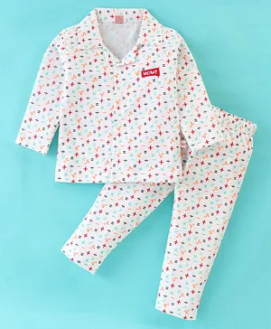 WOW Clothes Cotton Knit Full Sleeves Night Suit Maths Signs Print - Off White