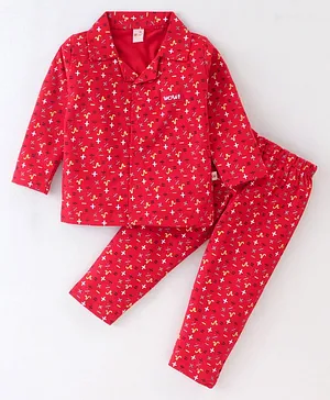 WOW Clothes Cotton Knit Full Sleeves Night Suit Maths Signs Print - Red