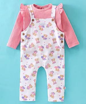 Wow Clothes Full Sleeves Inner Tee With Dungaree Bear Print - Pink
