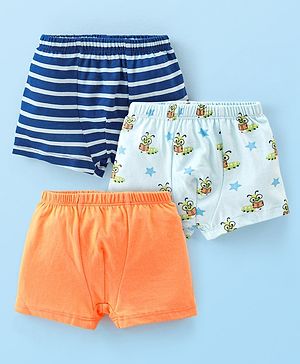 Babyhug 100% Cotton Trunk Bees Printed Pack of 3 - Blue & Orange