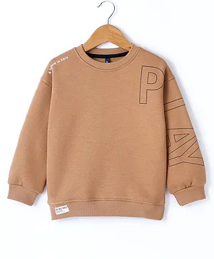 Little Kangaroos Cotton Fleece Full Sleeves Sweatshirt Text Print - Brown