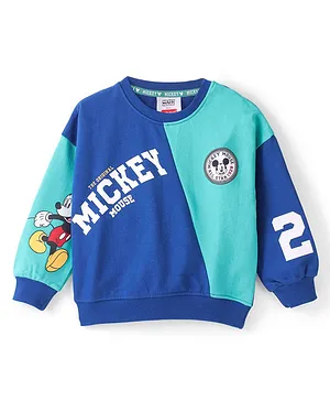 Babyhug 100% Cotton Knit Full Sleeves Sweatshirt with Mickey Mouse Graphics Print - Blue