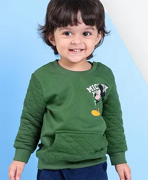 Babyhug 100% Cotton Knit Full Sleeves Sweatshirt With Mickey Mouse Graphics & Quilt Detailing -Green