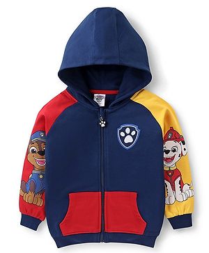 Babyhug 100% Cotton Knit Full Sleeves Hooded Sweatjacket With Zipper & Paw Patrol Graphics - Navy Blue