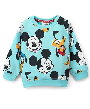 Babyhug Cotton Knit Full Sleeves Sweatshirt With Mickey Mouse & Friends Graphics - Blue