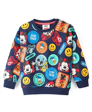 Babyhug 100% Cotton Knit Full Sleeves Sweatshirt With Mickey & Friends Graphics - Navy Blue