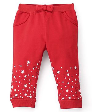 Doodle Poodle 100% Cotton Looper Knit Full Length Lounge Pant Star Print- Red