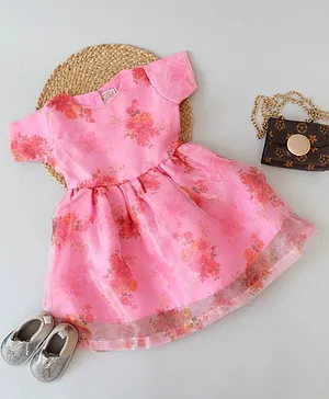 Qvink Half Sleeves Floral Printed  Dress   - Pink