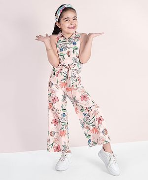 Naughty Ninos Sleeveless Allover Floral Printed Top And Palazzo - Pink & Green