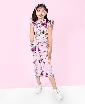 Naughty Ninos Cap Sleeves Floral Printed Top And Palazzo - Pink