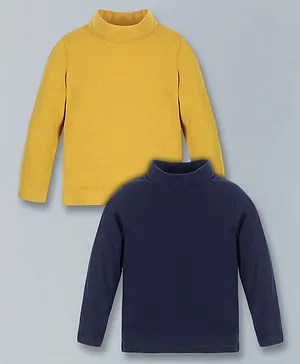 Plum Tree  100% Cotton Pack Of 2 Full Sleeves Turtle Neck Tee - Navy Blue & Yellow