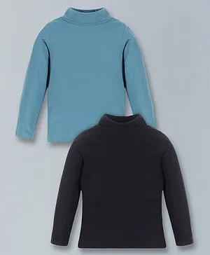 Plum Tree  100% Cotton Pack Of 2 Full Sleeves Turtle Neck Tee - Black &  Blue