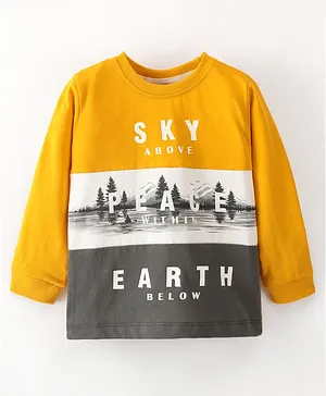 OLLPOP Cotton Sinker Full Sleeves Text Printed T-Shirt - Yellow