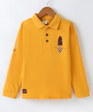 Ollypop Cotton Sinker Full Sleeves Surf Printed T-Shirt - Mustard Yellow