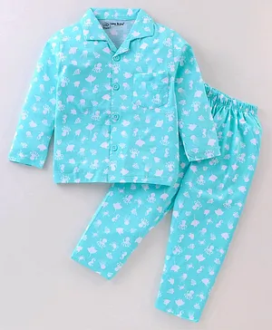 Little Darlings Full Sleeves Night Suit With Sea Life Print - Radiance Blue