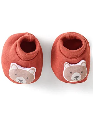 Babyhug 100% Cotton Knit Booties With Bear Design - Brown