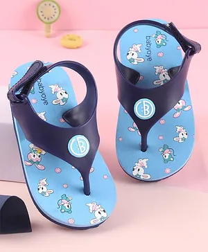 Babyoye Velcro Closure Flip Flops Bunny Print - Blue