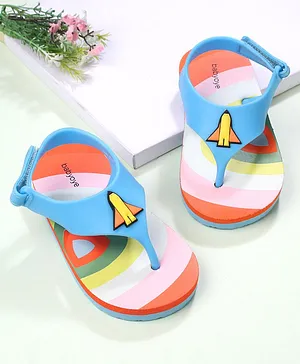 Babyoye Flip Flops Space Shuttle Applique Velcro Closure - Blue