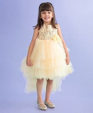 Babyhug Sleeveless Party Frock With Floral Corsage & Sequine Detailing - Yellow