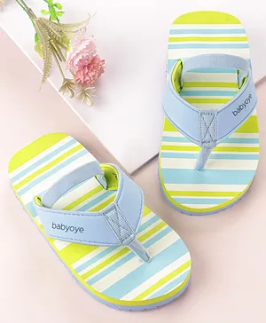 Babyoye Striped Flip Flops with Back Strap - Green