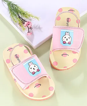 Babyoye Slip On Flip Flops with Velcro Closure & Backstrap Bunny Print - Pink