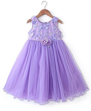Babyhug Sleeveless Embroidered Yoke with Corsage Party Frock - Purple
