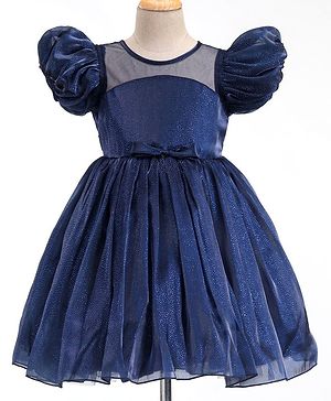 Babyhug  Balloon Sleeves Flouncy Party Frock Solid Colour - Navy Blue