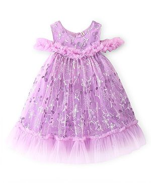 Babyhug Woven Sleeveless A Line Party Frock With Floral & Corsage - Lavender