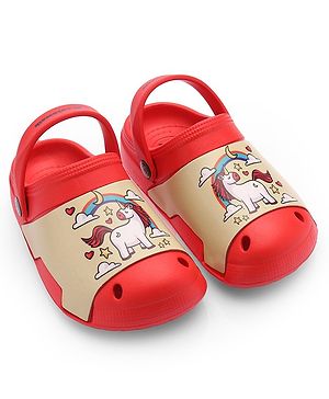 Cute Walk by Babyhug Clogs with Back Strap Unicorn Print - Red