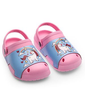 Cute Walk by Babyhug Clogs with Back Strap Unicorn Print - Pink