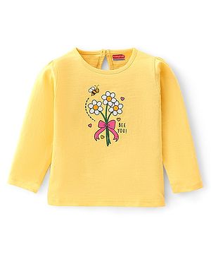 Babyhug 100% Cotton Knit Full Sleeves Top Floral Print - Yellow