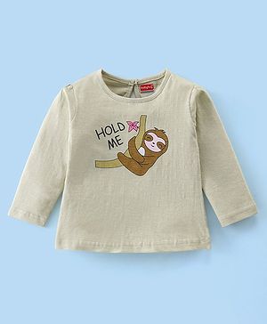 Babyhug 100% Cotton Knit Full Sleeves Top Sloth Graphics - Olive Green