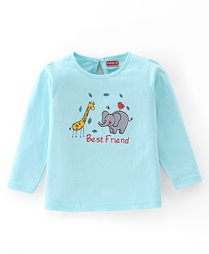 Babyhug 100% Cotton Knit Full Sleeves Top Animal Graphics - Light Blue