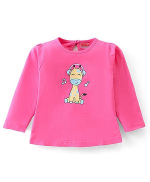 Babyhug 100% Cotton Knit Full Sleeves Top Giraffe Graphics - Pink