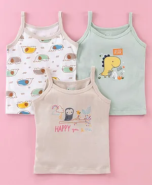 OHMS Cotton Jersey Knit Sleeveless Slips Dino Print Pack Of 3- Multicolour