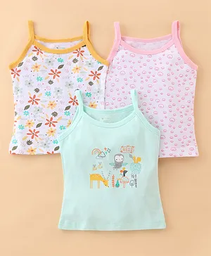 OHMS Cotton Jersey Knit Sleeveless Slips Owl Print Pack Of 3- Multicolour