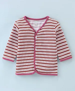 OHMS Cotton Jersey Full Sleeves Striped Vest - Maroon & White
