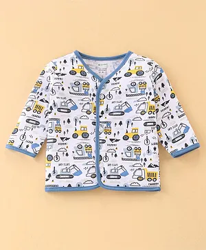 OHMS Cotton Jersey Full Sleeves Trucks Printed Vest - White & Blue