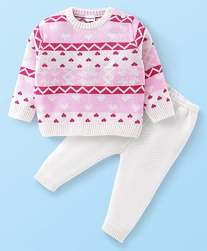 Babyhug Full Sleeves Baby Sweater Set - Pink