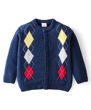 Babyhug Knitted Full Sleeves Sweater Shapes Print - Navy Blue Babyhug Knitted Full Sleeves Sweater Shapes Print - Navy Blue