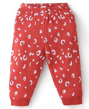 Babyhug Knit Full Length Fleece and Woollen Pant Abstract Design - Red