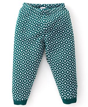 Babyhug Knit Full Length Fleece Woollen Pant with Argyle Design - Green